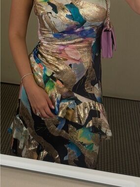 Ramy Brook Metallic Abstract Print Maxi Dress in Gold, Black, Blue, Pink